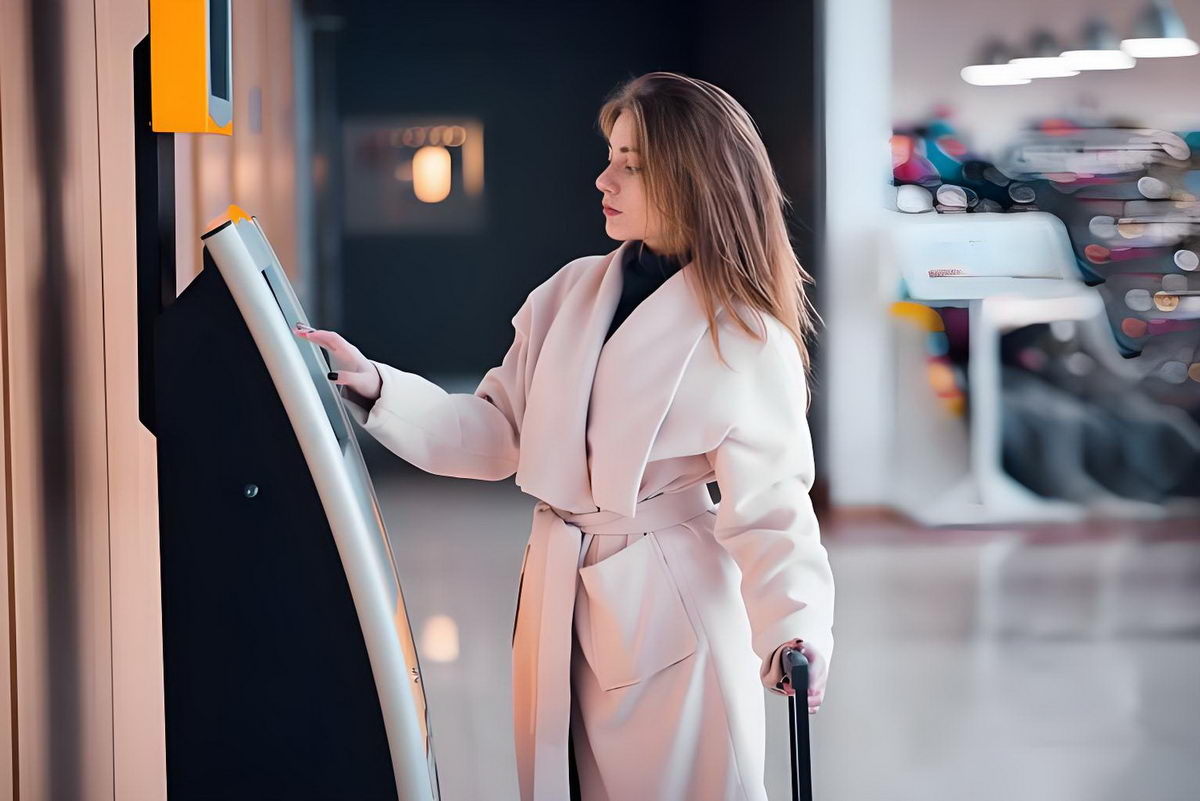 Motorized card collector for hotel self service checkout